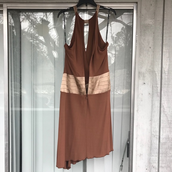 Bebe Cutout Plunge Neck Mocha Cocktail Dress S - Picture 5 of 8